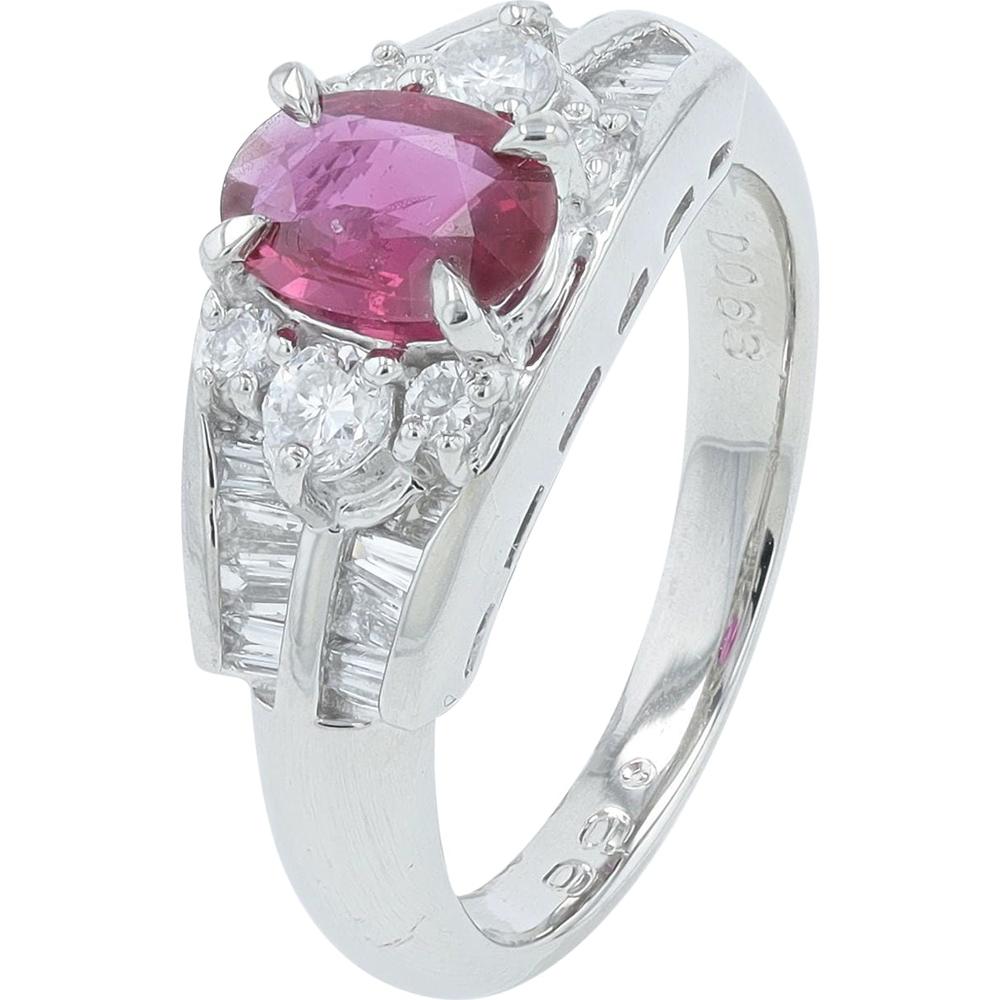 Platinum 0.66 Carat Oval Ruby Ring with 0.63 Carat Diamond Halo