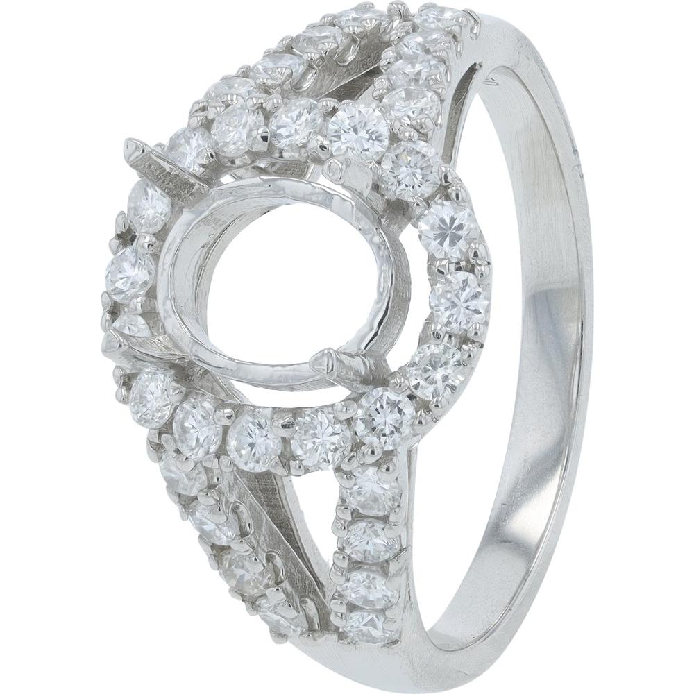 Platinum 0.67 Carat Total Weight Diamond Semi - Mount Ring with Halo Split - Shank Design