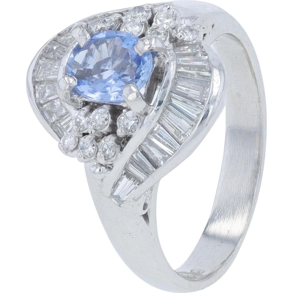 Platinum 0.67 Carats Sapphire Center Ring with 0.69 Carats Total Diamond Weight