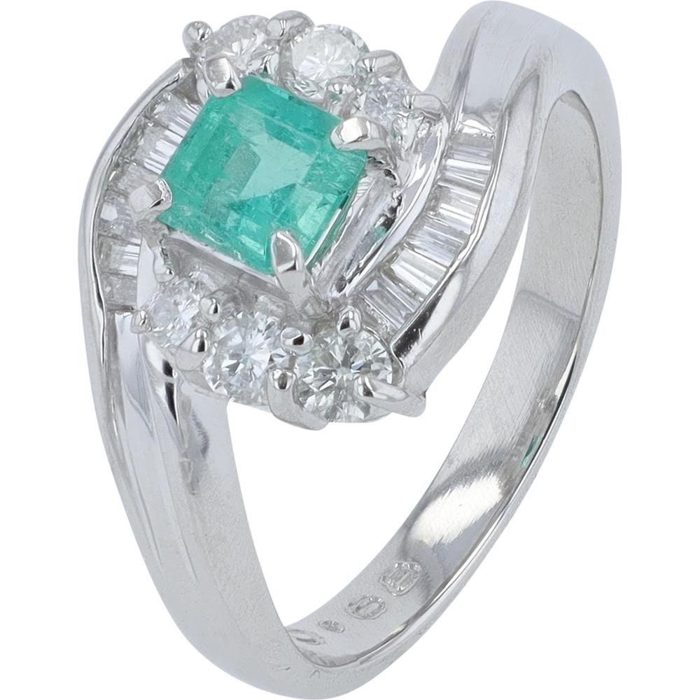 Platinum 0.68 Carat Emerald Ring with 0.55 Carat Diamond Halo - Size 7.25