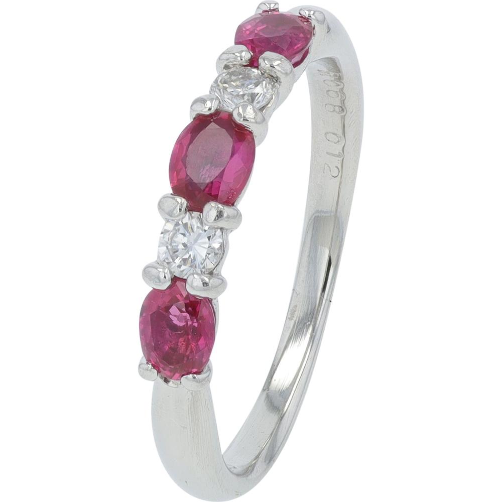 Platinum 0.68 Carat Total Weight Ruby Ring with 0.12 Carat Diamond Accents - Size 6