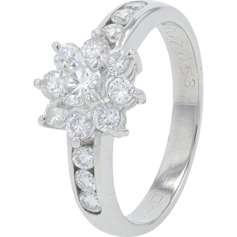 Platinum 0.70 Carat Total Diamond Engagement Ring with 0.17 Carat Center Round Diamond - Halo Style