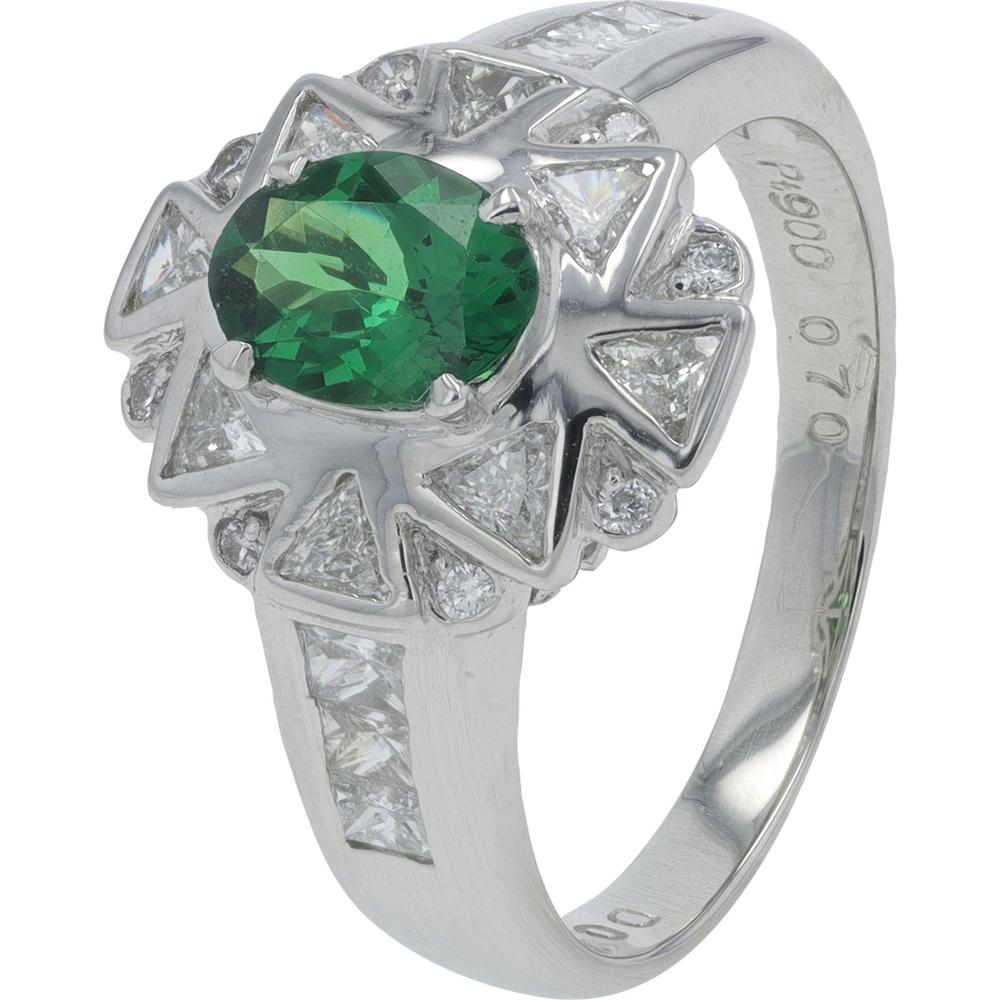Platinum 0.70 Carat Tsavorite Ring with Diamond Halo - 0.70 Carat Total Diamond Weight