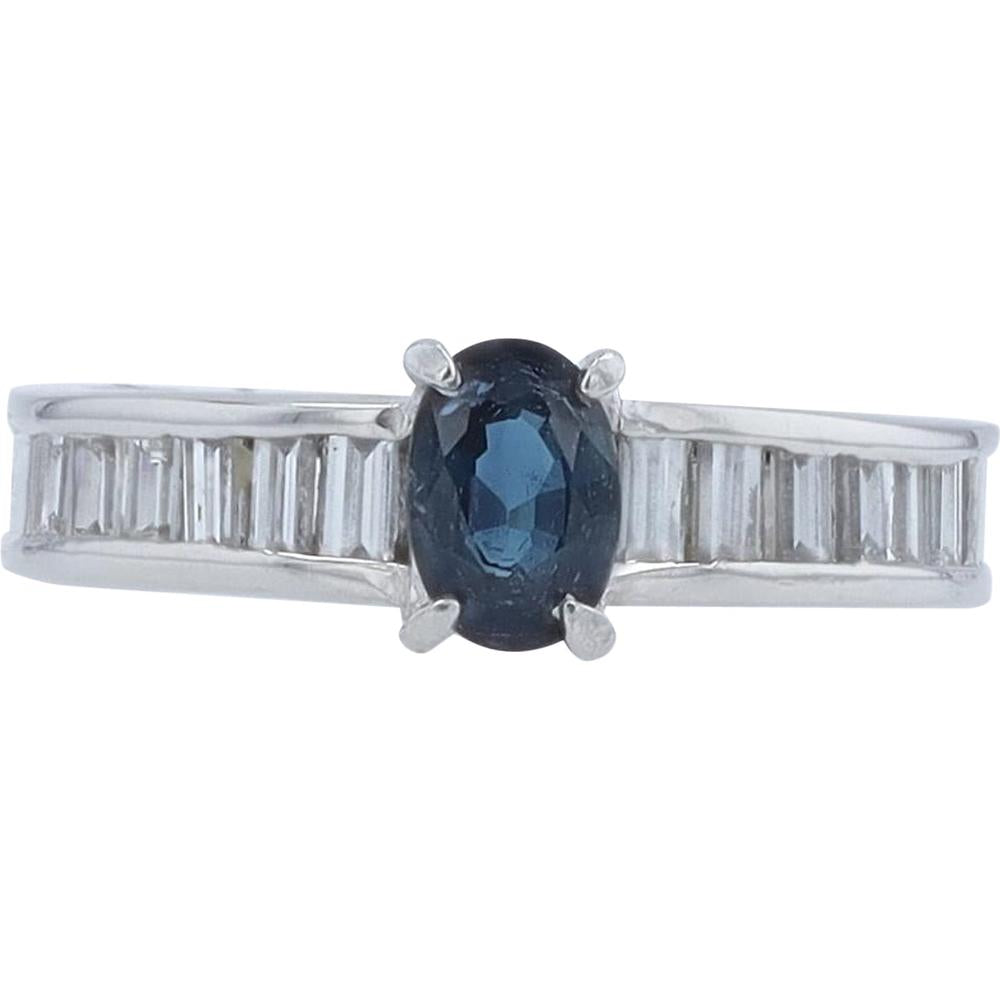 Platinum 0.71 Carat Oval Sapphire Ring with 0.53 Carat Total Diamond Weight