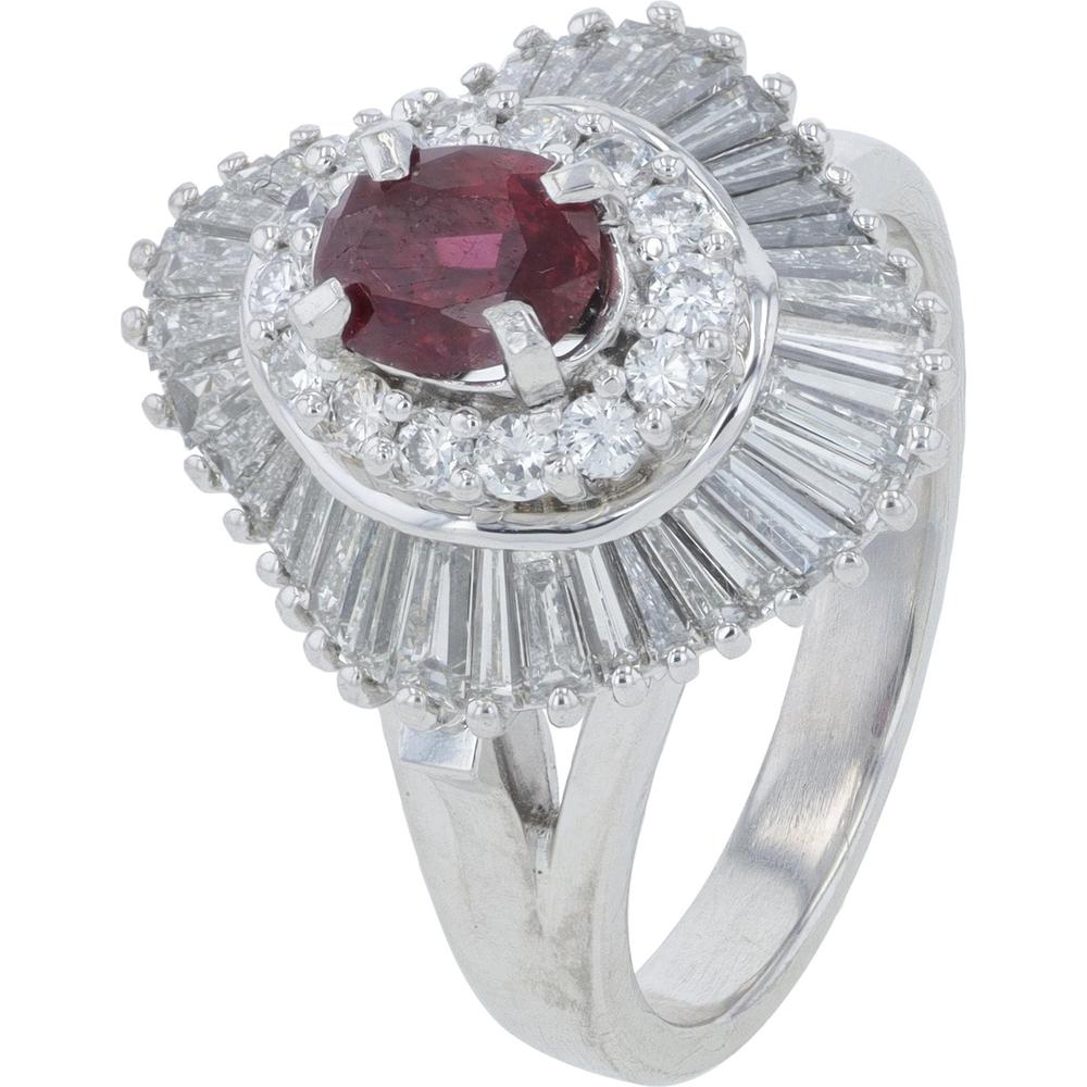 Platinum 0.71 Carats Ruby Ballerina Ring with 1.31 Carats Total Diamond Weight
