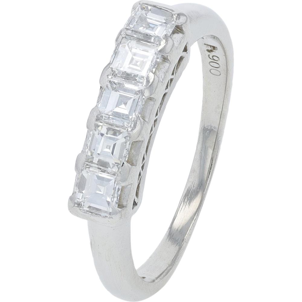 Platinum 0.72 Carat Diamond Band with Emerald - Cut Diamonds