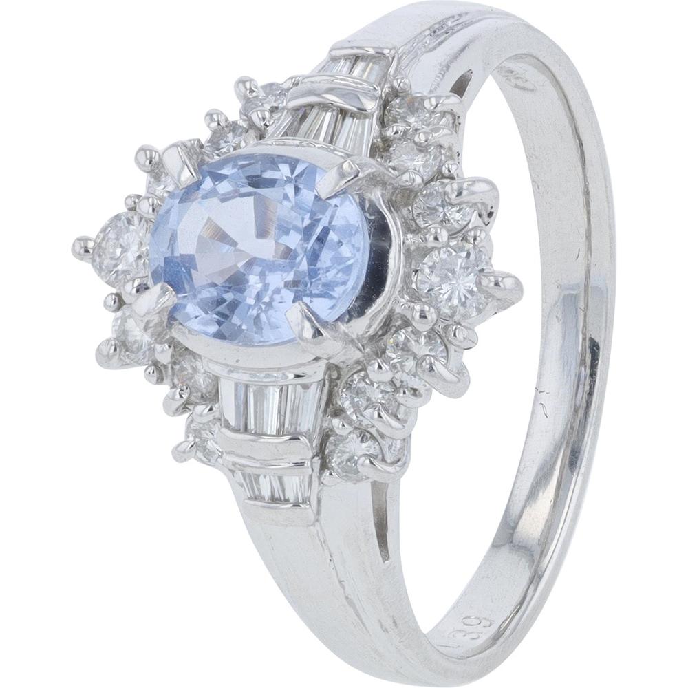 Platinum 0.72 Carat Sapphire Center Ring with 0.39 Carat Diamond Halo