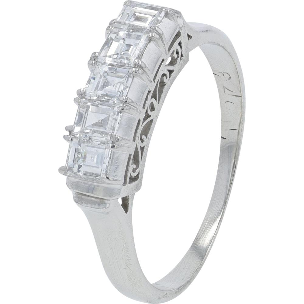 Platinum 0.73 Carat Diamond Band with Shared Prong Set Emerald - Cut Diamonds