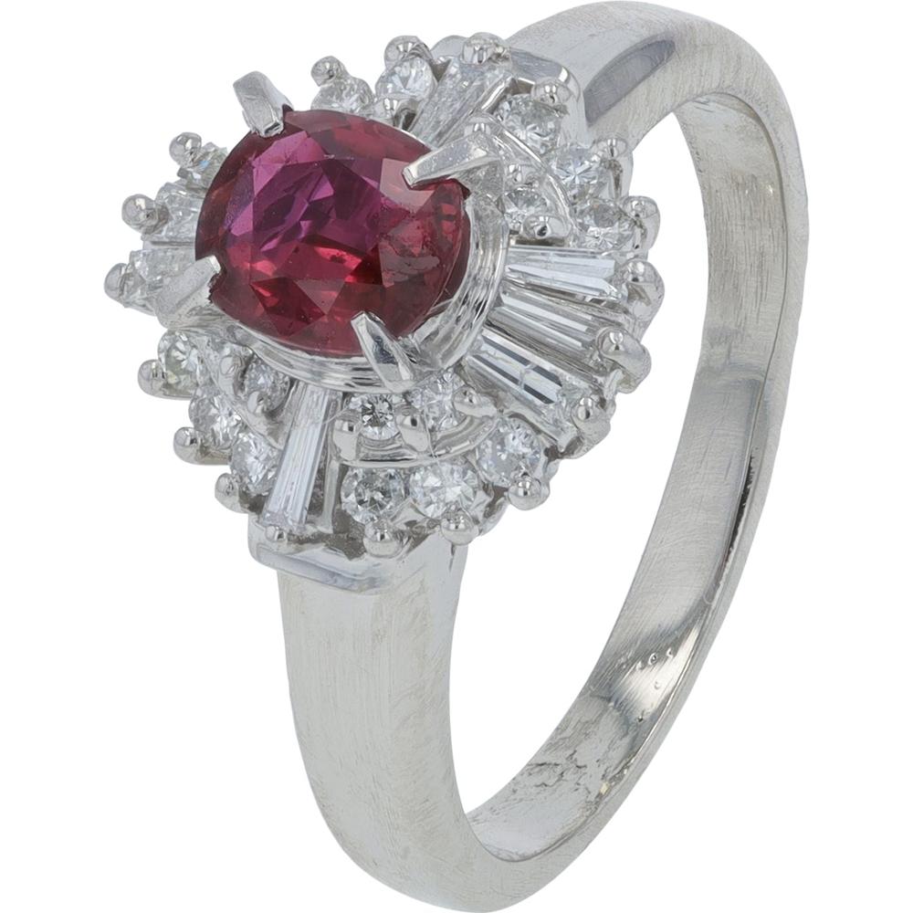 Platinum 0.73 Carat Ruby Ring with 0.36 Carat Diamond Halo - Platinum 900