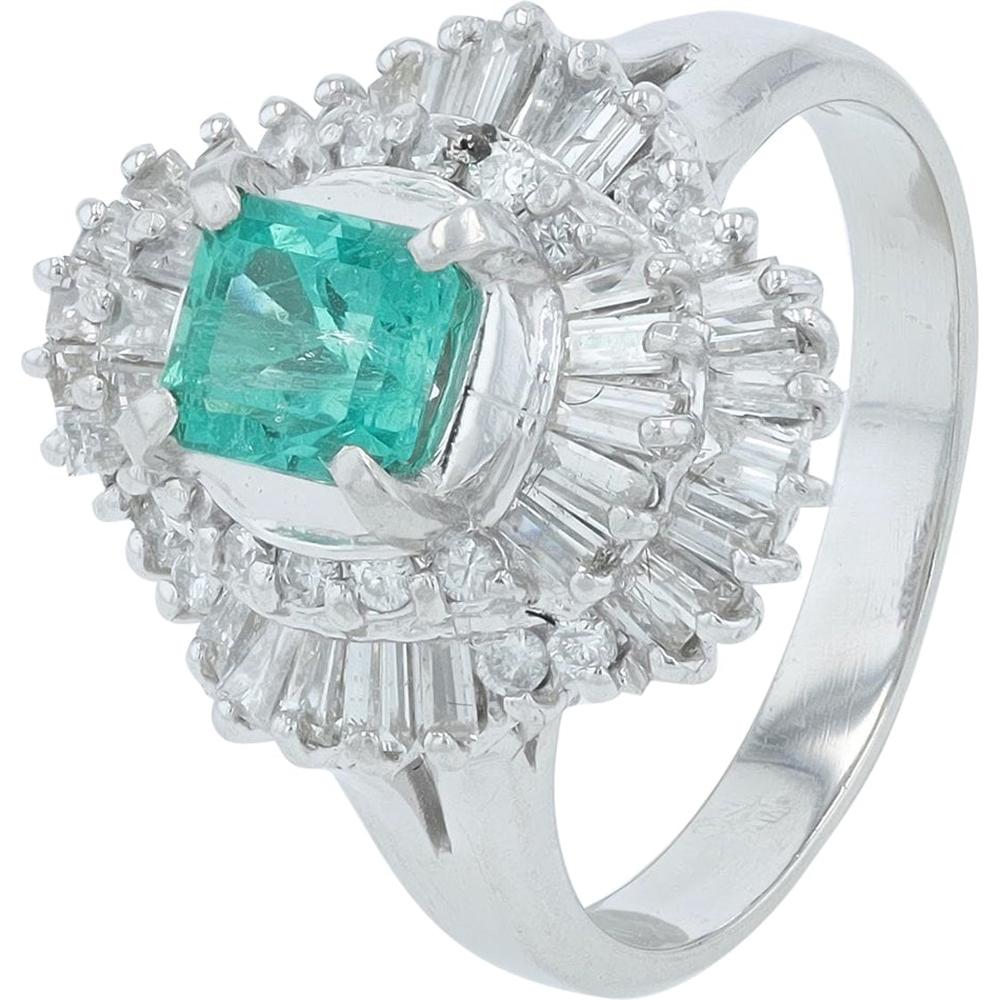 Platinum 0.74 Carat Emerald Center Ring with 1.01 Carat Total Diamond Weight