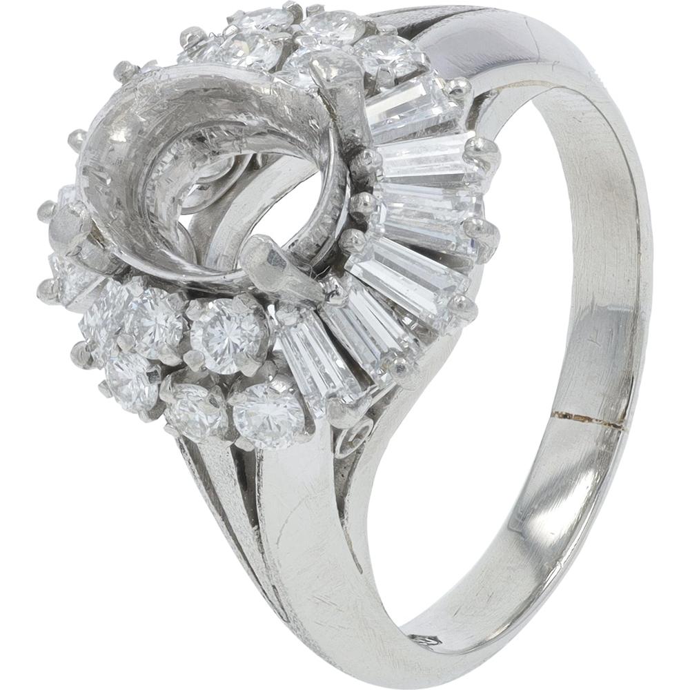 Platinum 0.75 Carat Diamond Semi - Mount Engagement Ring with Round and Baguette Accents
