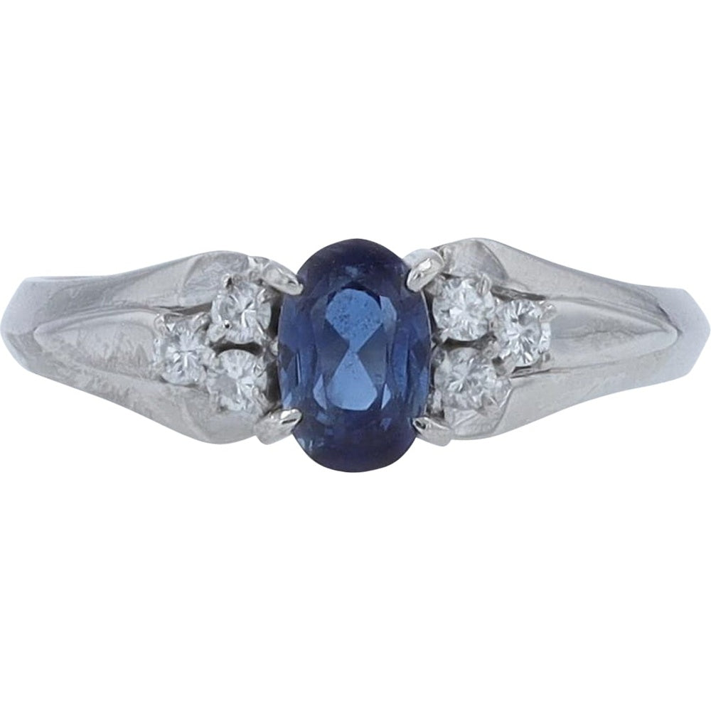 Platinum 0.75 Carat Oval Sapphire Ring with Round Diamond Accents - 0.15 Carat Total Diamond Weight
