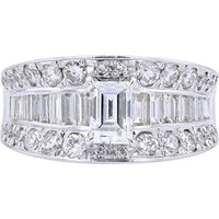 Platinum 0.757 Carat Emerald Cut Diamond Engagement Ring with Baguette and Round Diamond Accents - 1.22 Carat Total Diamond Weight