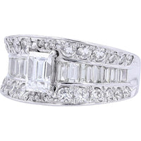 Platinum 0.757 Carat Emerald Cut Diamond Engagement Ring with Baguette and Round Diamond Accents - 1.22 Carat Total Diamond Weight
