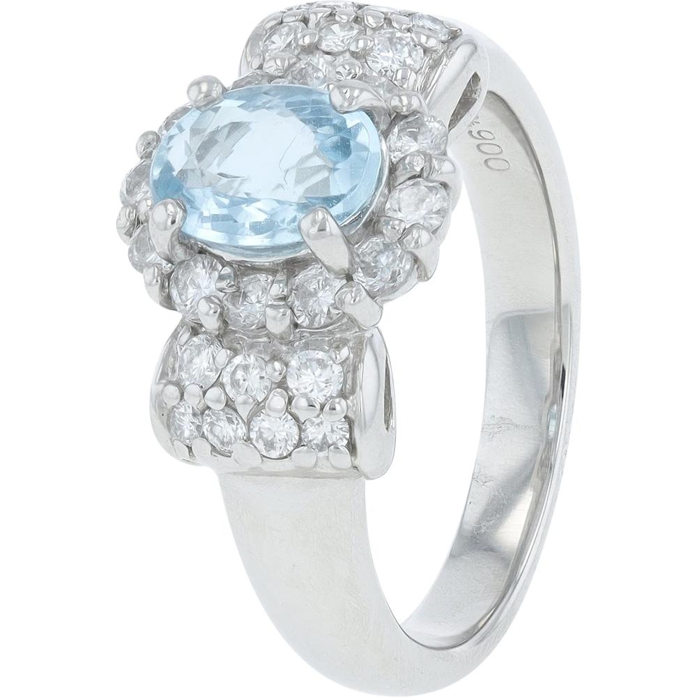 Platinum 0.76 Carat Aquamarine Ring with 0.50 Carat Diamond Halo - Platinum 900