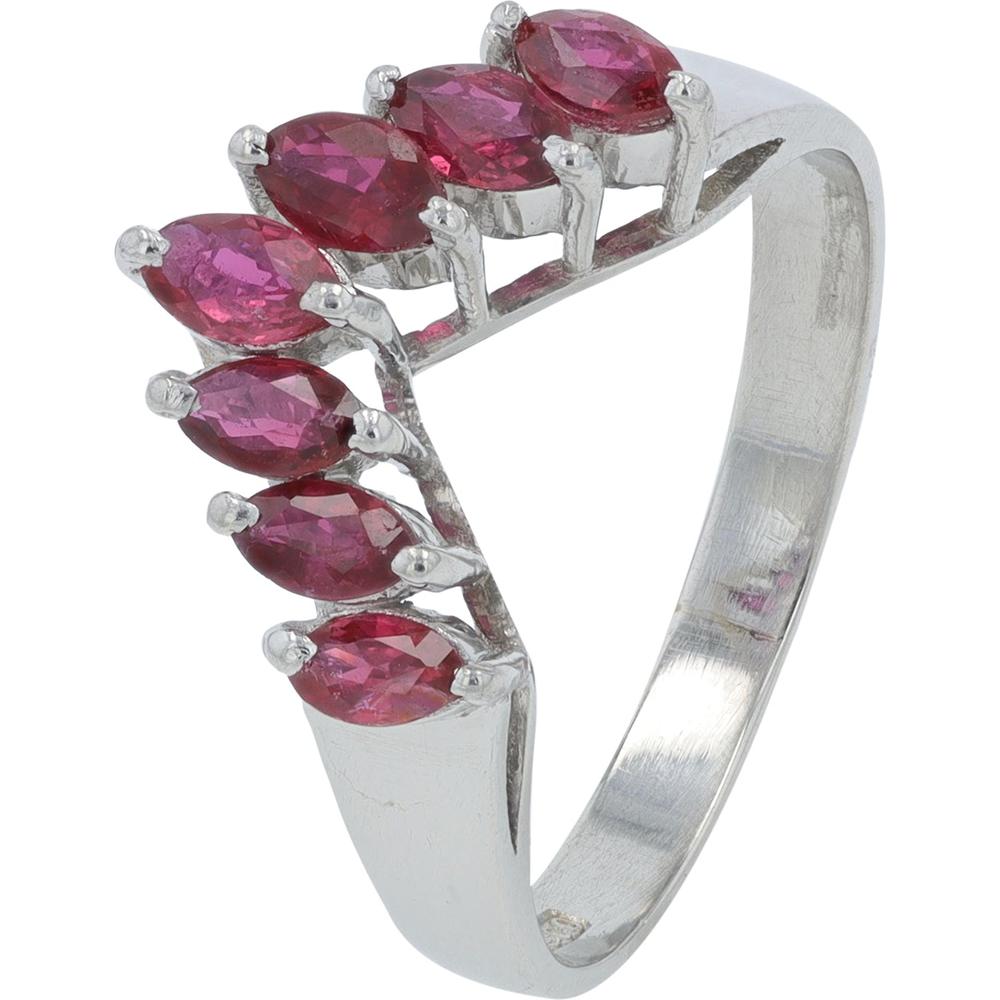 Platinum 0.77 Carat Total Weight Marquise Ruby Chevron Ring