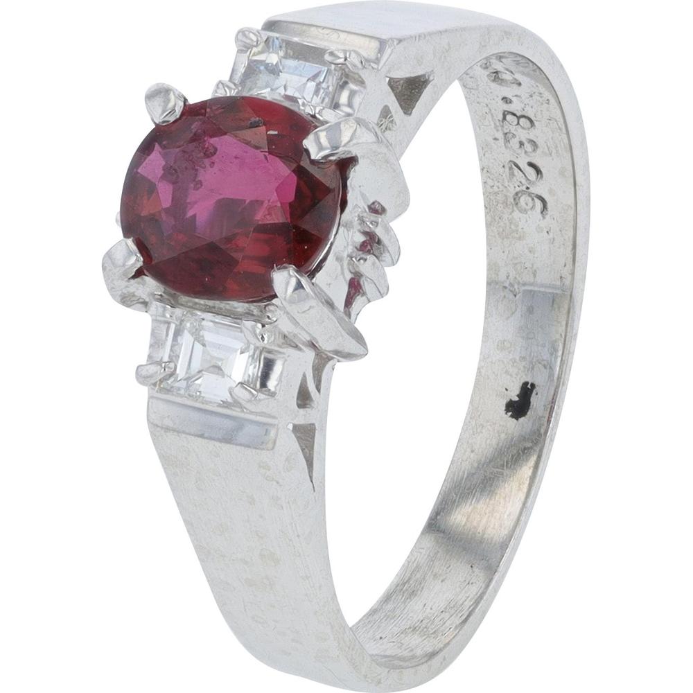 Platinum 0.778 Carat Oval Ruby Ring with 0.15 Carat Diamond Accents