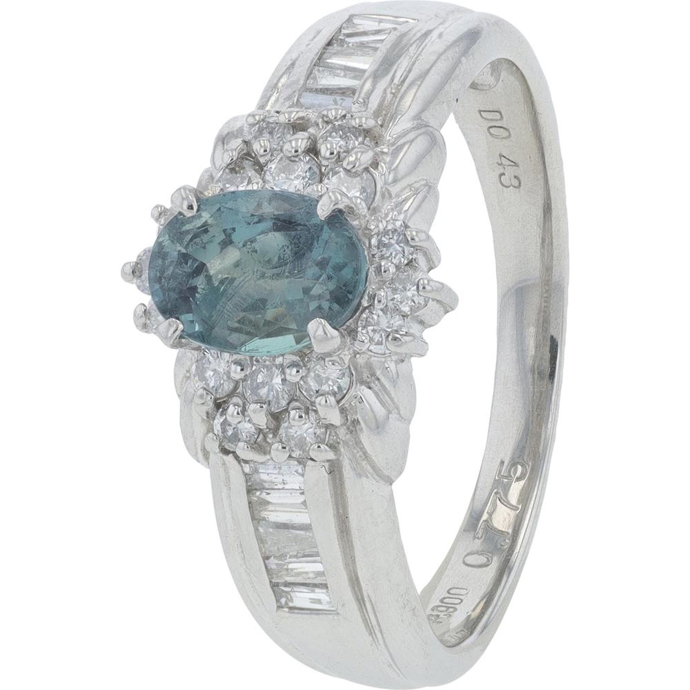 Platinum 0.78 Carat Alexandrite Ring with 0.43 Carat Total Diamond Weight and Halo Setting
