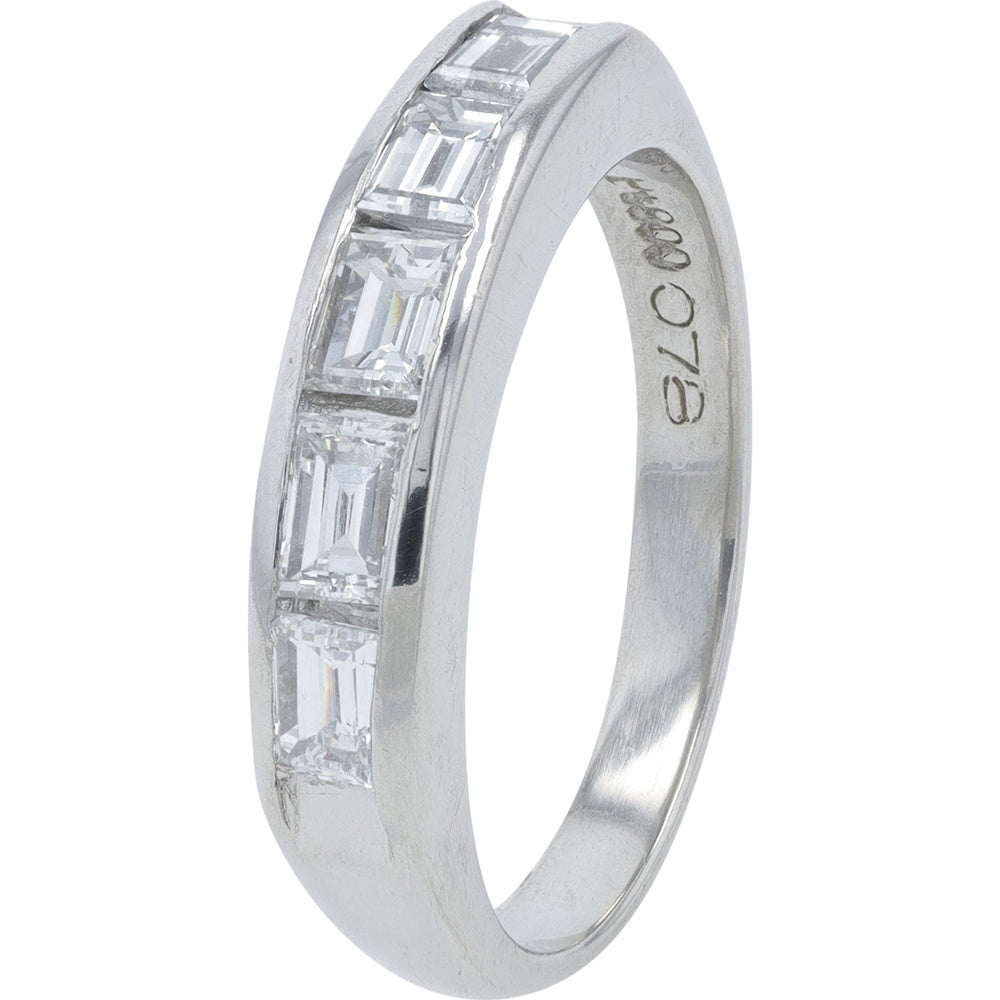 Platinum 0.78 Carat Channel Set Rectangular Diamond Band - Step Cut Diamond Ring for Her