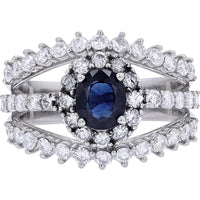 Platinum 0.78 Carat Oval Sapphire Ring with 1.16 Carat Diamond Halo - Platinum 950