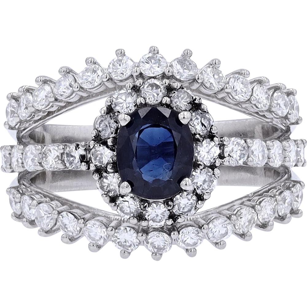 Platinum 0.78 Carat Oval Sapphire Ring with 1.16 Carat Diamond Halo - Platinum 950