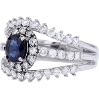 Platinum 0.78 Carat Oval Sapphire Ring with 1.16 Carat Diamond Halo - Platinum 950