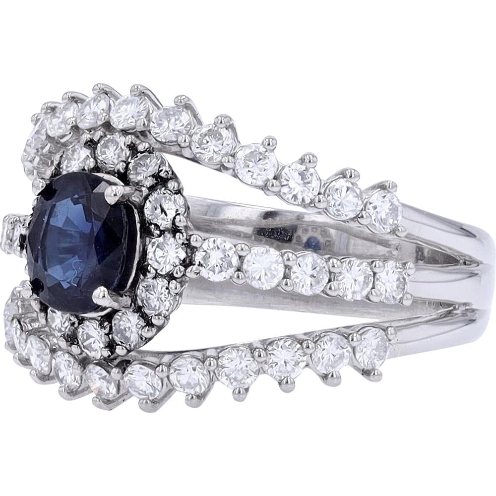 Platinum 0.78 Carat Oval Sapphire Ring with 1.16 Carat Diamond Halo - Platinum 950