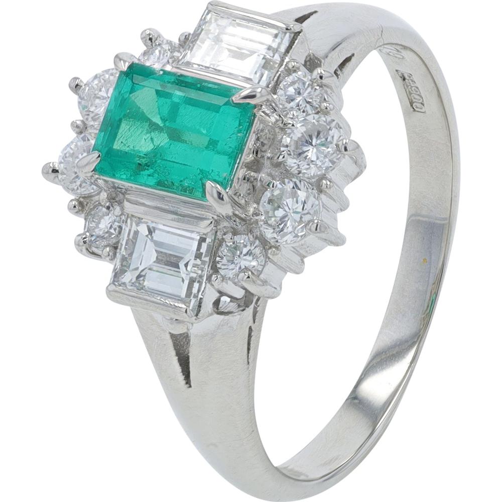 Platinum 0.79 Carat Emerald Ring with Diamond Halo - 1.02 Carat Total Diamond Weight