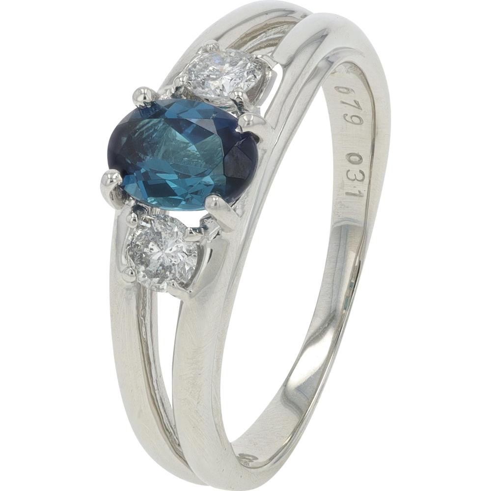 Platinum 0.79 Carat Indigo Tourmaline Ring with 0.31 Carat Round Diamond Accents