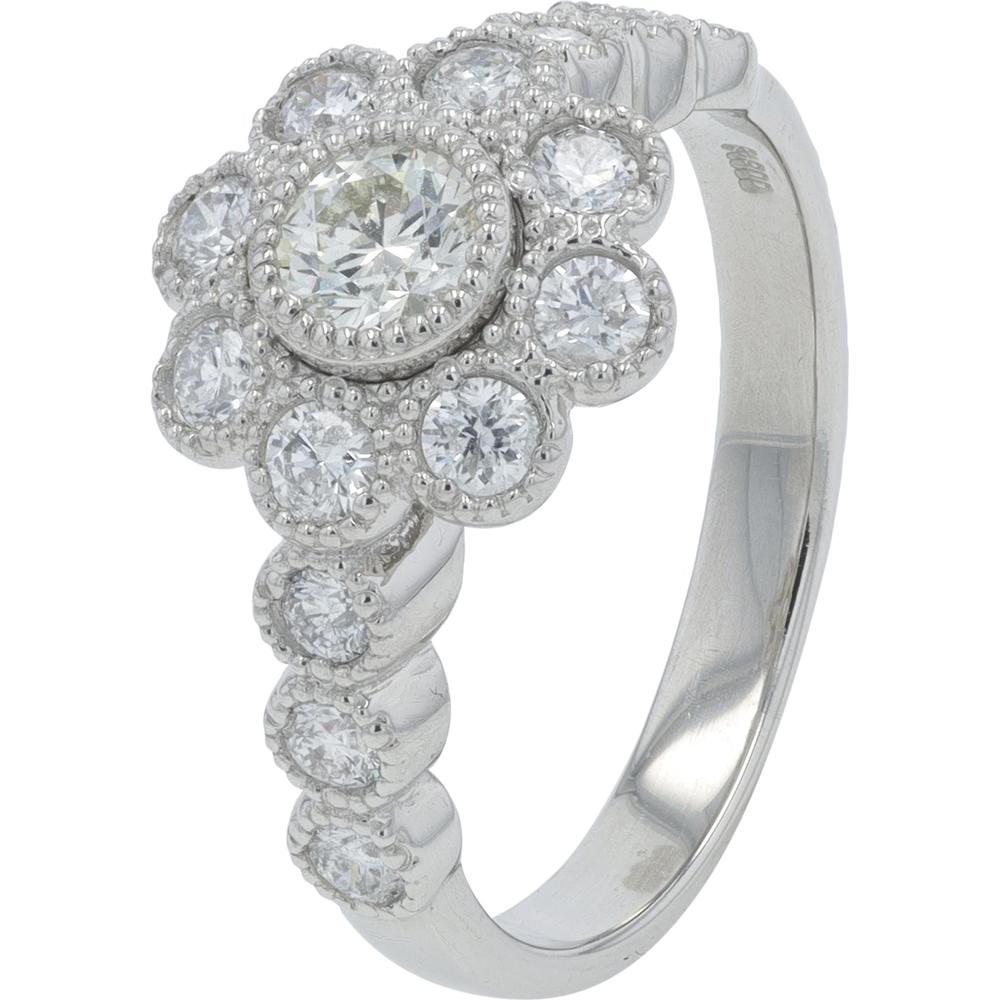 Platinum 0.79 Carat Total Weight Diamond Halo Ring with Milgrain Detail - 0.27 Carat Center Diamond