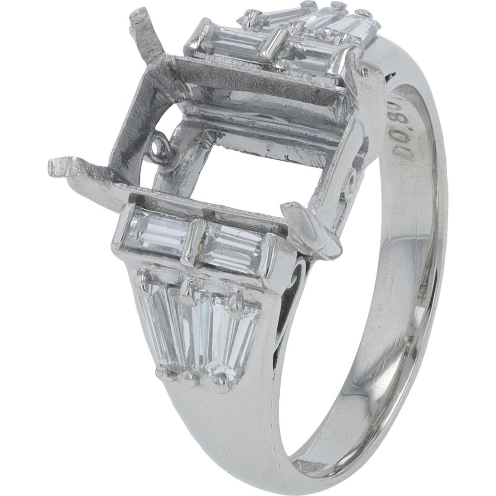 Platinum 0.80 Carat Diamond Semi - Mount Ring with Baguette and Tapered Diamonds - Size 6.25