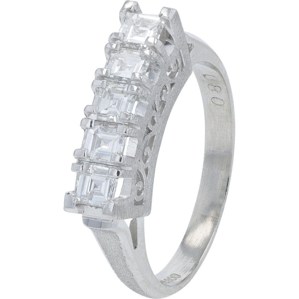 Platinum 0.80 Carat Square-Cut Diamond Band with Scalloped Gallery Detail