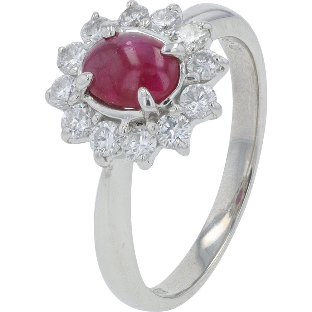 Platinum 0.807 Carat Ruby Ring with 0.40 Carat Diamond Halo - Timeless Luxury Design