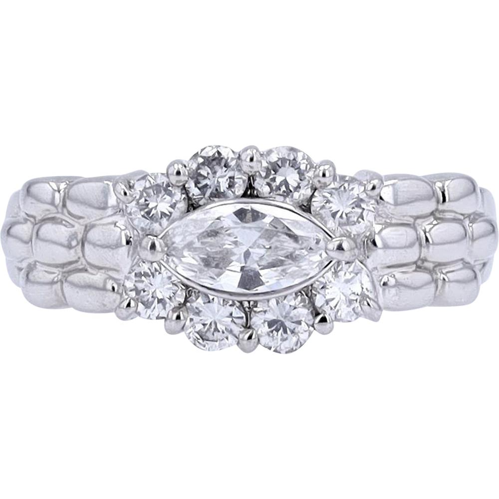 Platinum 0.82 Carat Total Weight Marquise Diamond Halo Ring - 0.82 Carat Total Diamond Weight