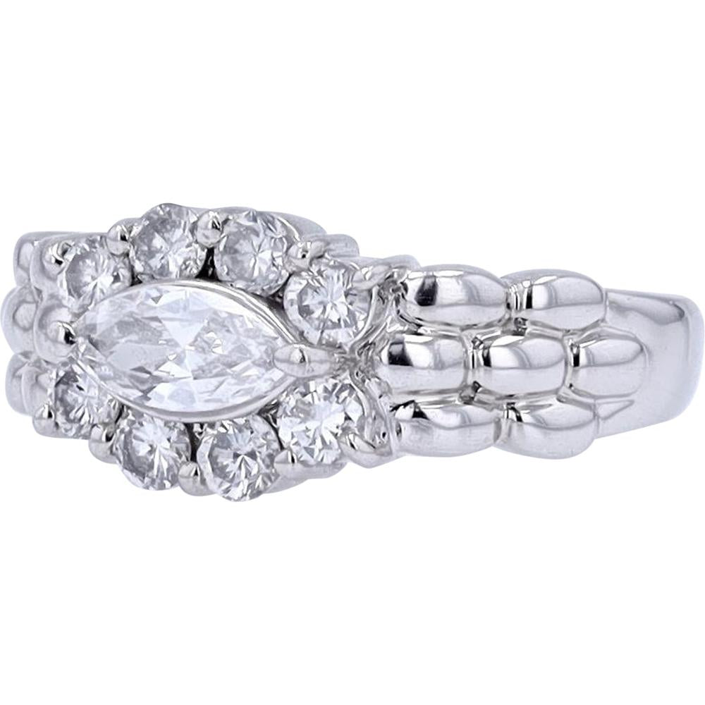 Platinum 0.82 Carat Total Weight Marquise Diamond Halo Ring - 0.82 Carat Total Diamond Weight