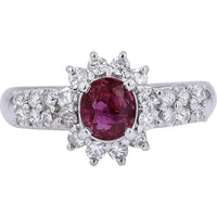 Platinum 0.83 Carat Oval Ruby Ring with 0.50 Carat Diamond Halo - Prong Set