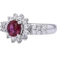 Platinum 0.83 Carat Oval Ruby Ring with 0.50 Carat Diamond Halo - Prong Set