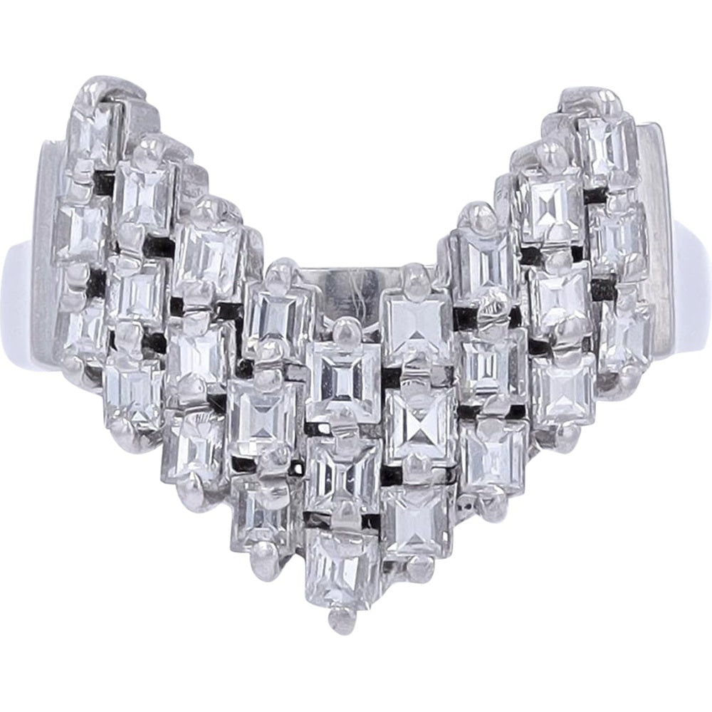 Platinum 0.84 Carat Baguette Diamond Ring Wrap Enhancer with V-Shape Design - Size 5.75 Total Diamond Weight