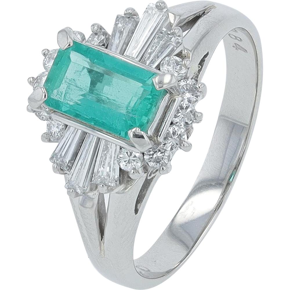 Platinum 0.84 Carat Emerald Ring with 0.46 Carat Diamond Halo - Platinum 900