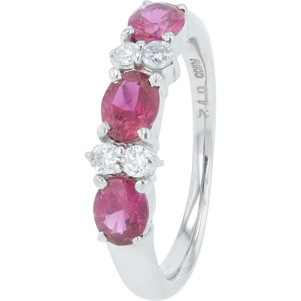 Platinum 0.84 Carat Total Weight Ruby Band with 0.12 Carat Total Diamond Accents