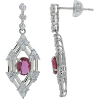 Platinum 0.84 Carat Total Weight Ruby Earrings with 1.11 Carat Total Diamond Accents