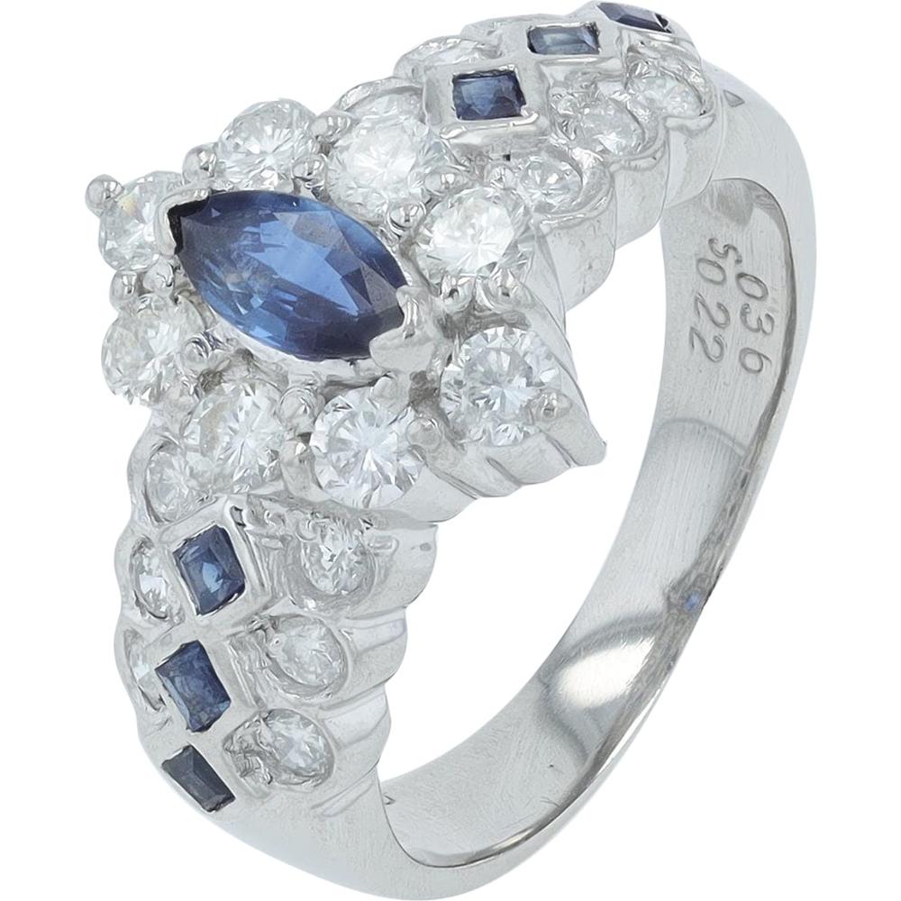 Platinum 0.85 Carat Marquise Sapphire Ring with 0.58 Carat Round Diamond Accents