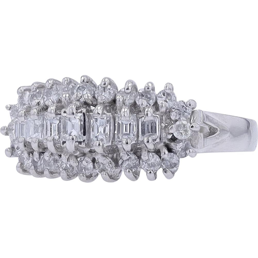 Platinum 0.86 Carat Diamond Ring with Baguette and Round Diamonds - 0.86 Carat Total Diamond Weight