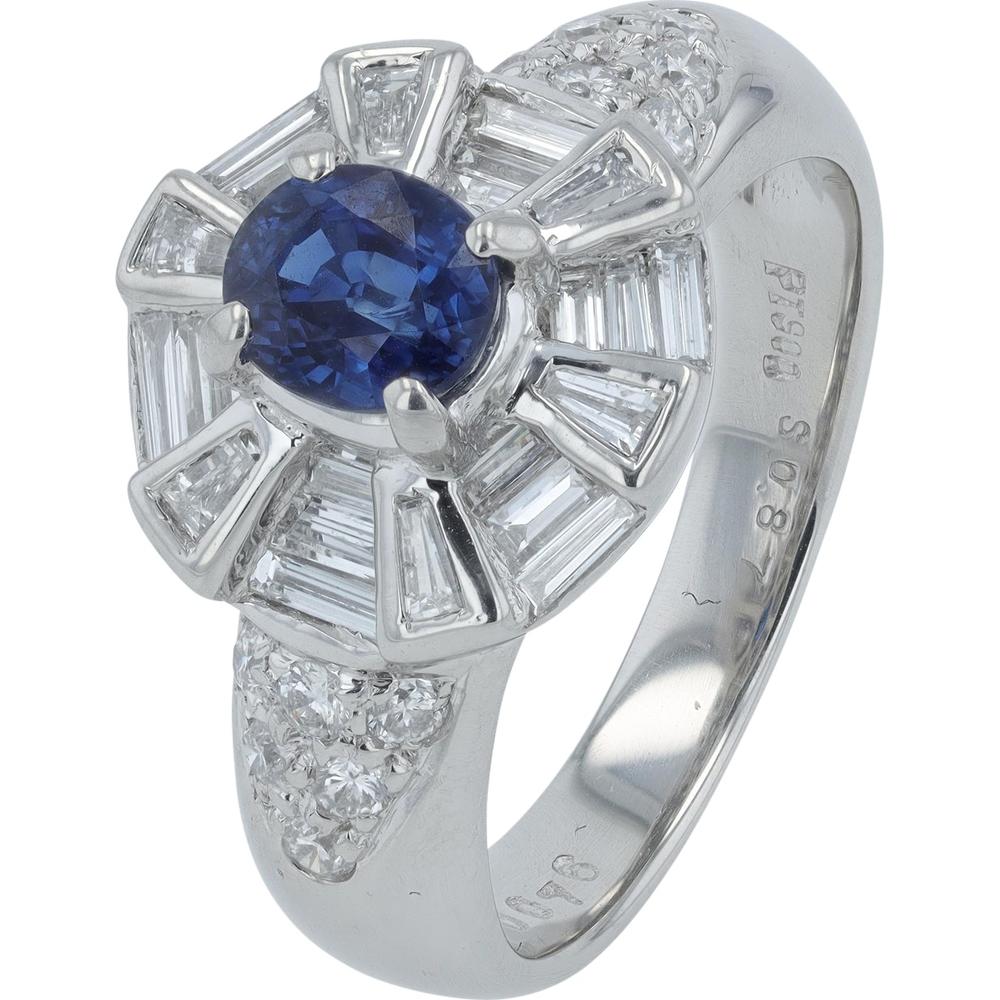 Platinum 0.87 Carat Sapphire Ring with Diamond Halo - 0.76 Carat Total Diamond Weight