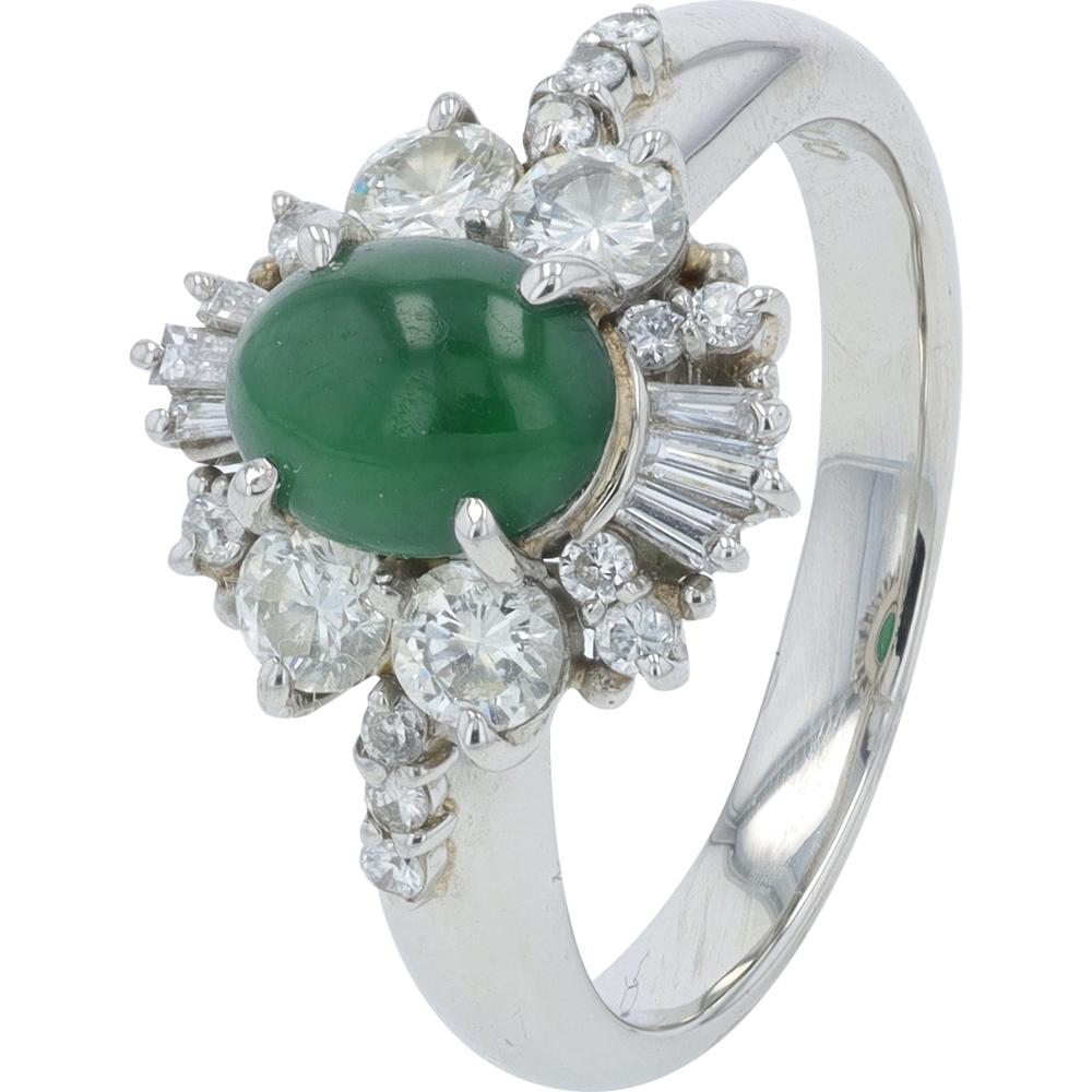 Platinum 0.88 Carat Diamond Accent Jade Ring - Size 7.75