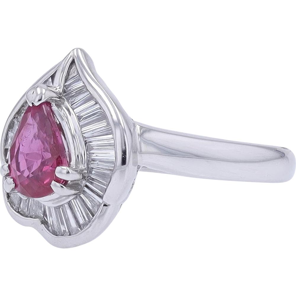 Platinum 0.88 Carat Ruby Center Halo Ring with 0.38 Carat Diamond Accents