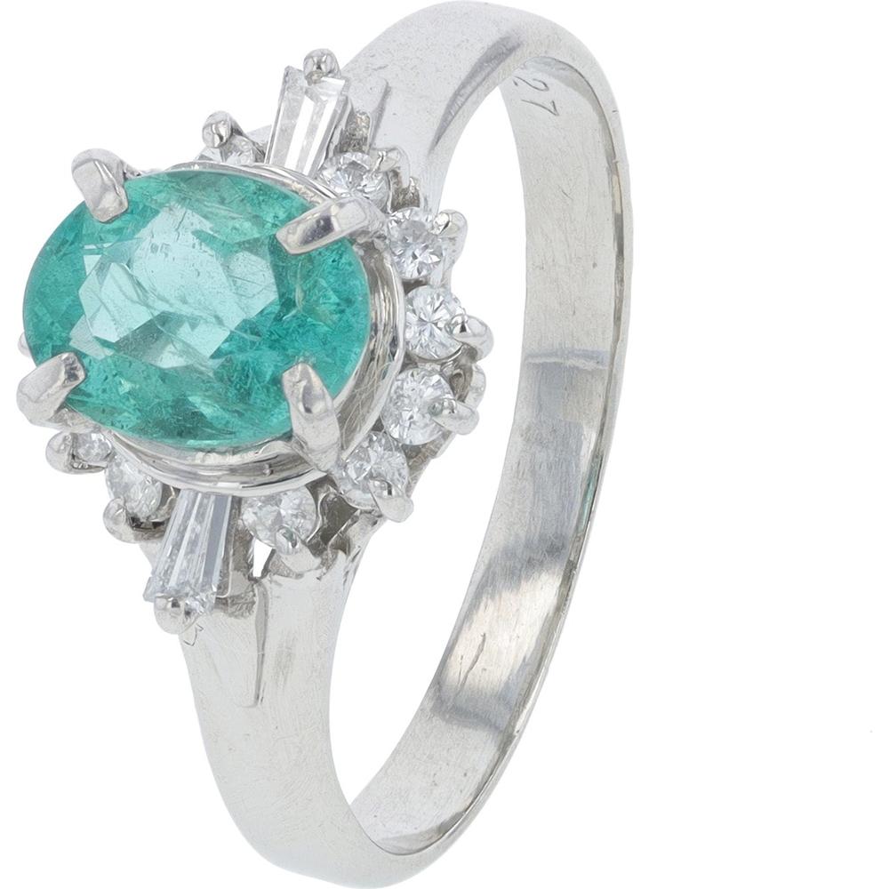 Platinum 0.88 Carats Zambian Emerald Ring with 0.27 Carats of Diamonds - GIA Certified