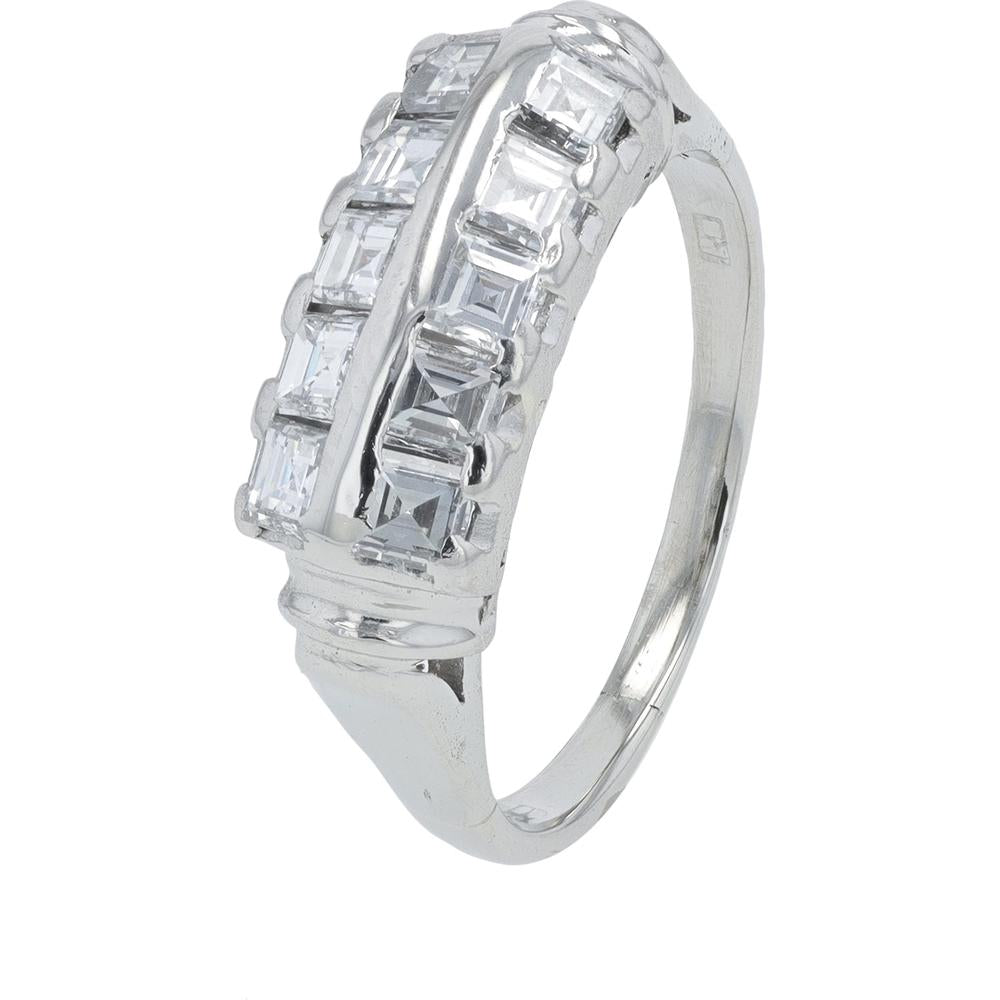Platinum 0.89 Carat Diamond Ring with Channel Set Rectangular Step - Cut Diamonds