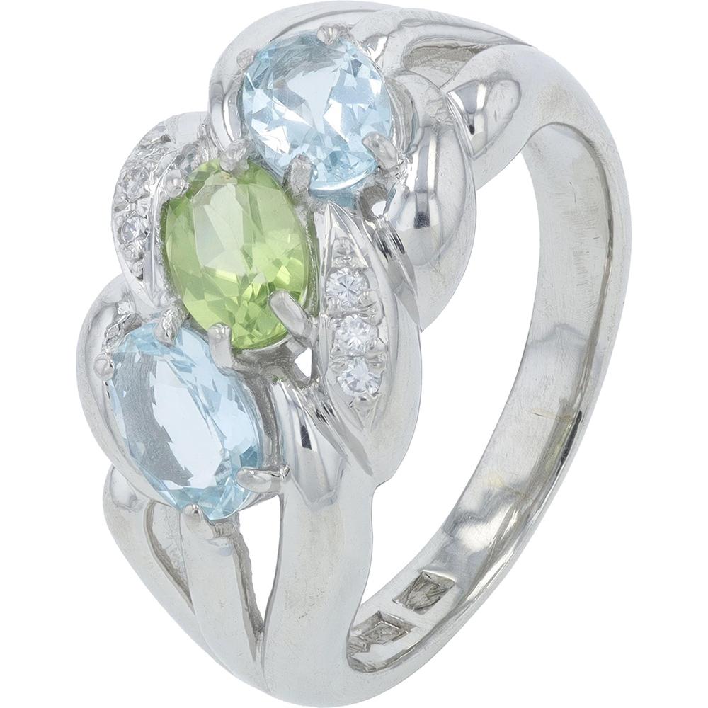 Platinum 0.90 Carats Aquamarine & 0.50 Carats Peridot Ring with Diamond Accents - 0.06 Carats Total Diamond Weight