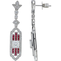 Platinum 0.91 Carat Ruby and Princess Cut Diamond Earrings - 2.17 Carat Total Diamond Weight